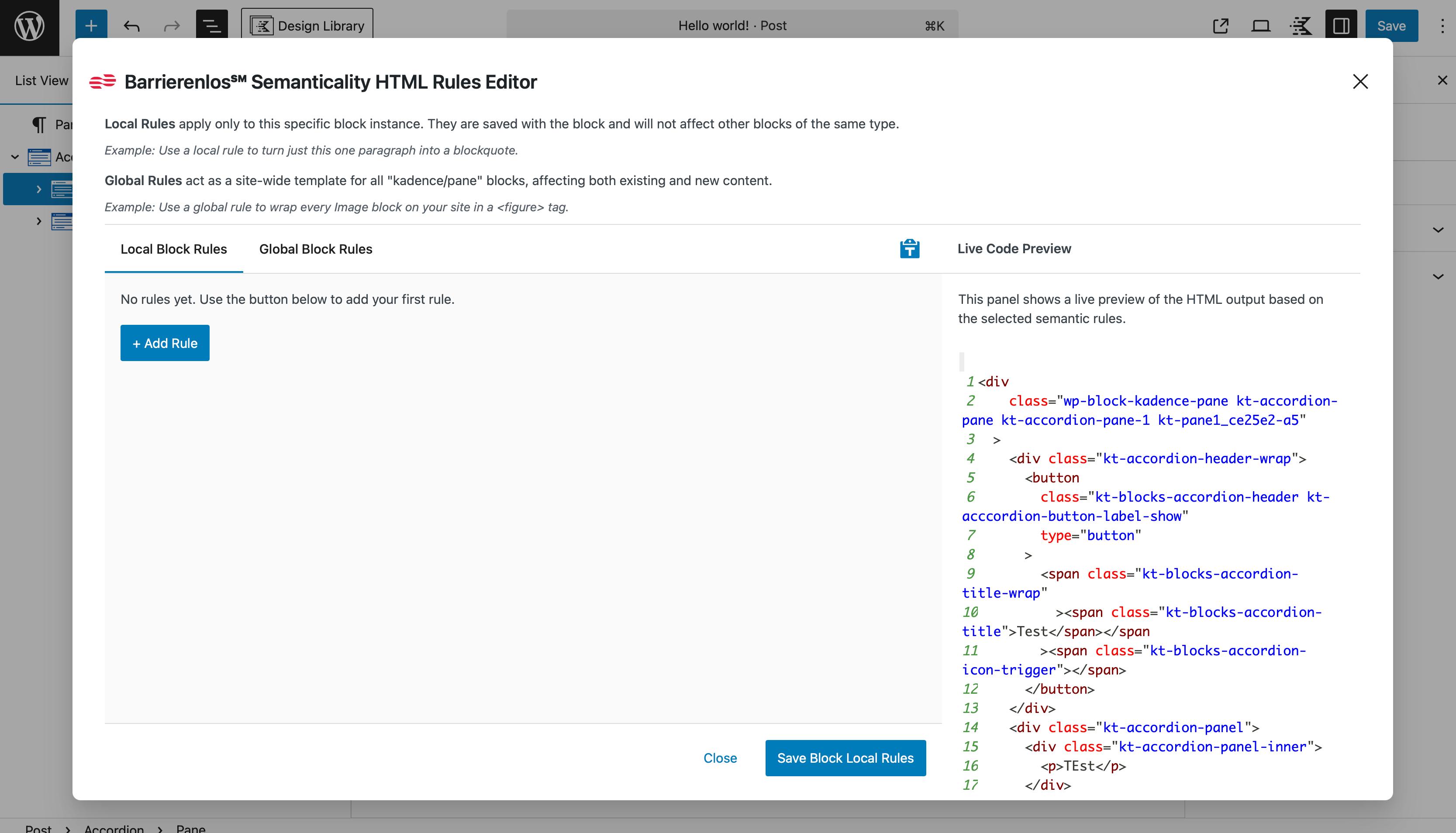 Example of Semanticality™ interface without rules