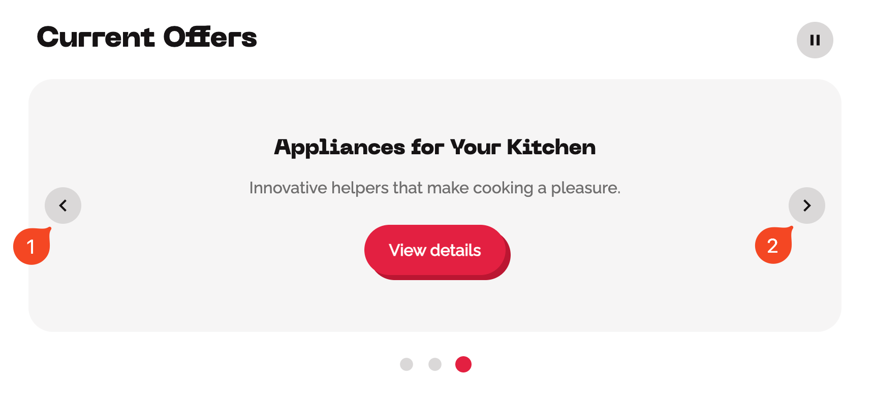 Example of arrow buttons for navigation on the left and right sides of a carousel