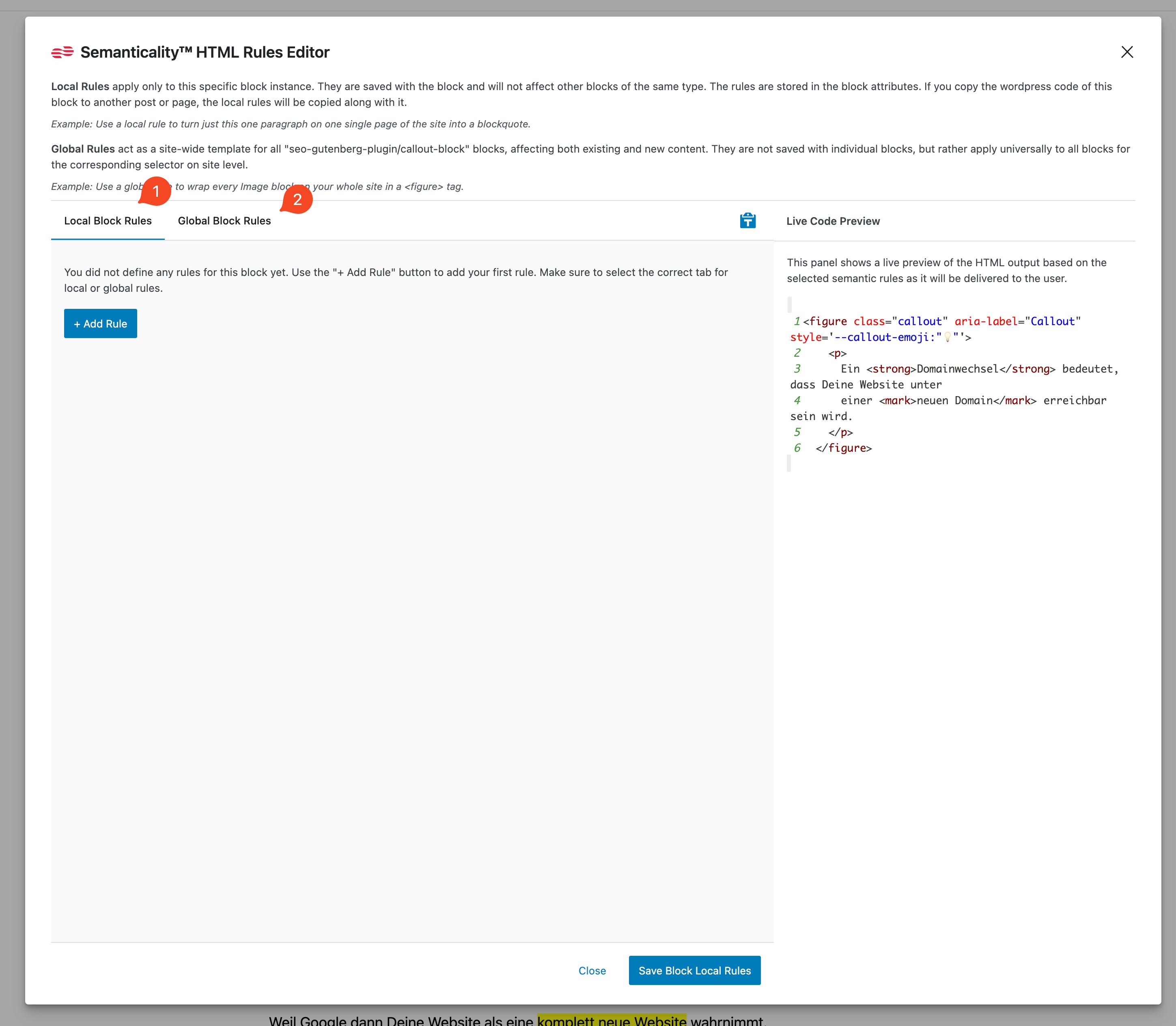 Rule types in the Semanticality™ Rules modal window