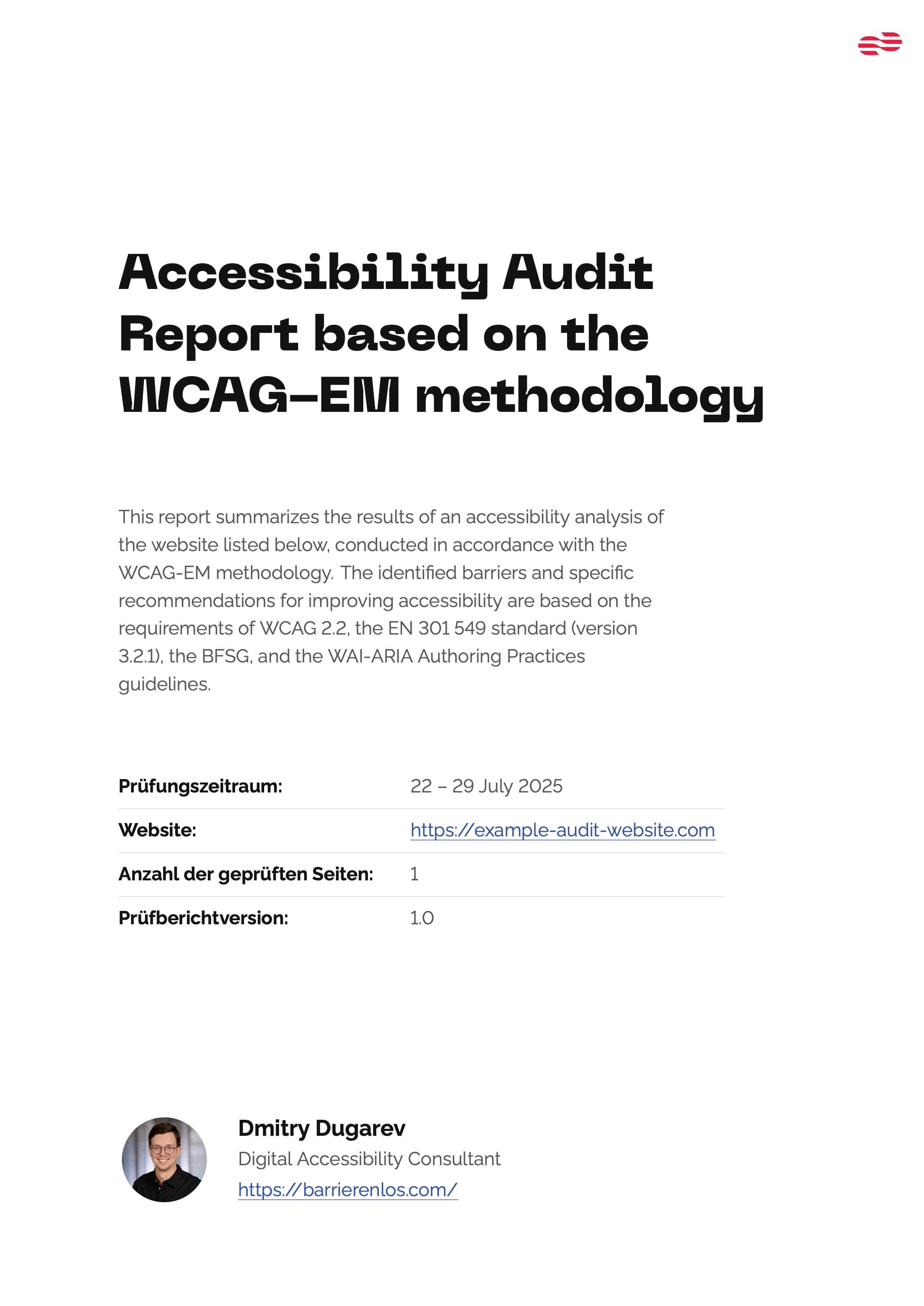 Screenshot of the cover page from an accessibility audit report
