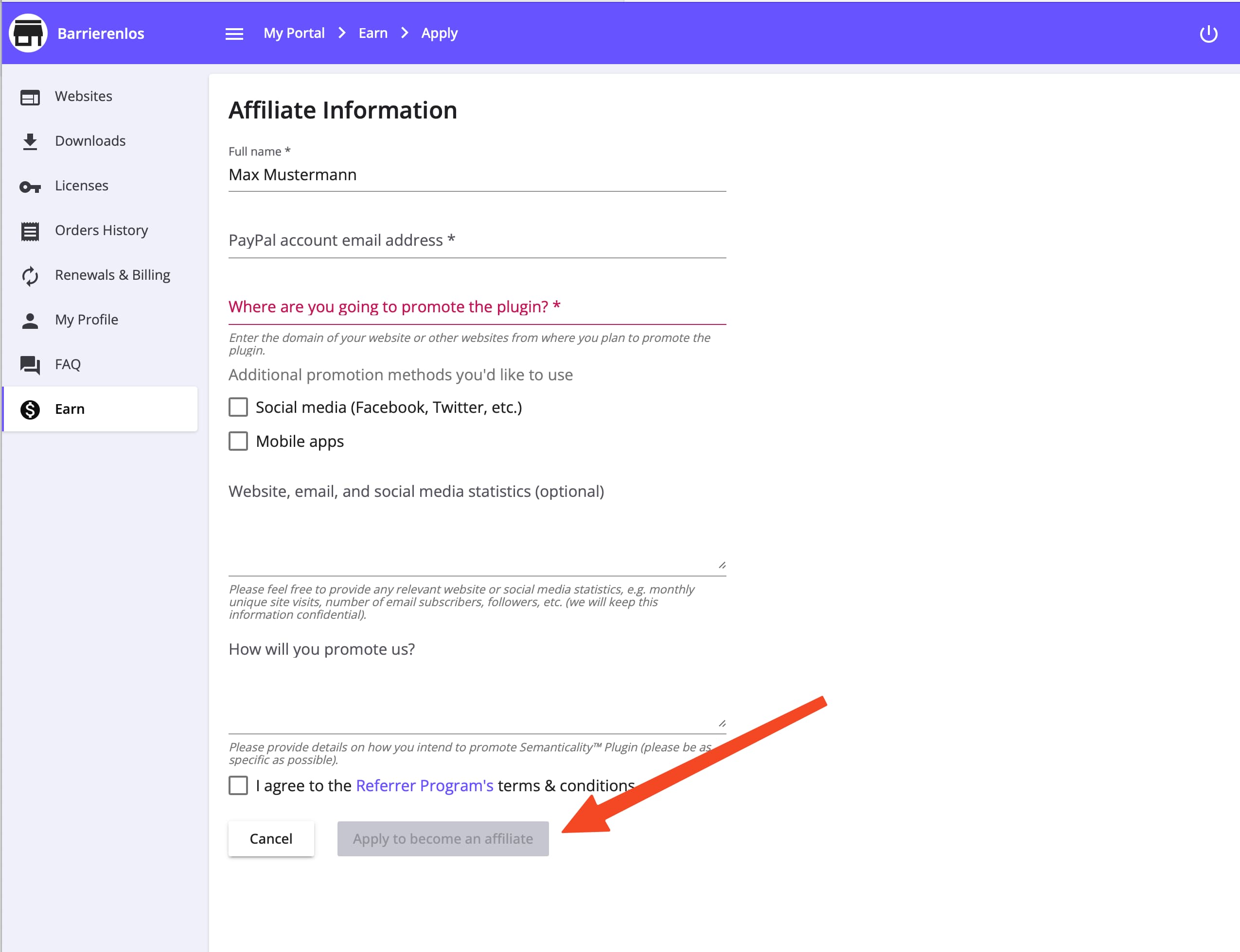 Form for applying to the Semanticality™ Partner Program on Freemius