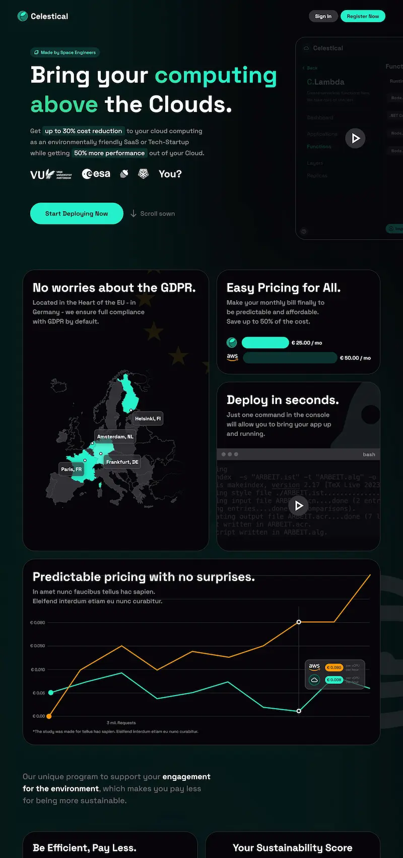 Homepage of a cloud service provider's website