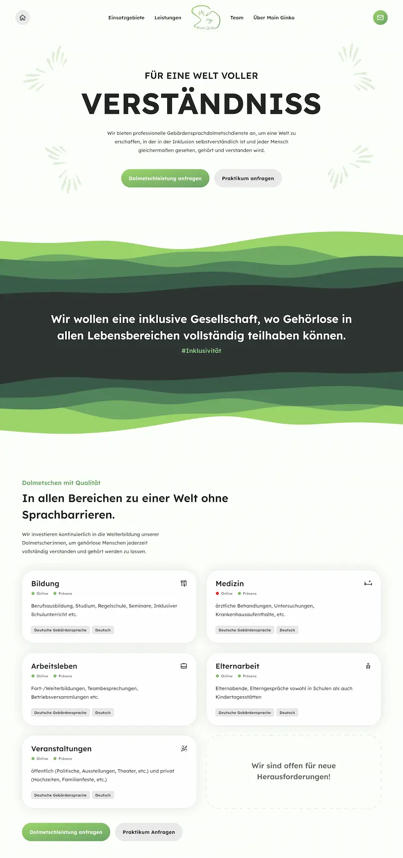 Homepage of a website for sign language interpreters