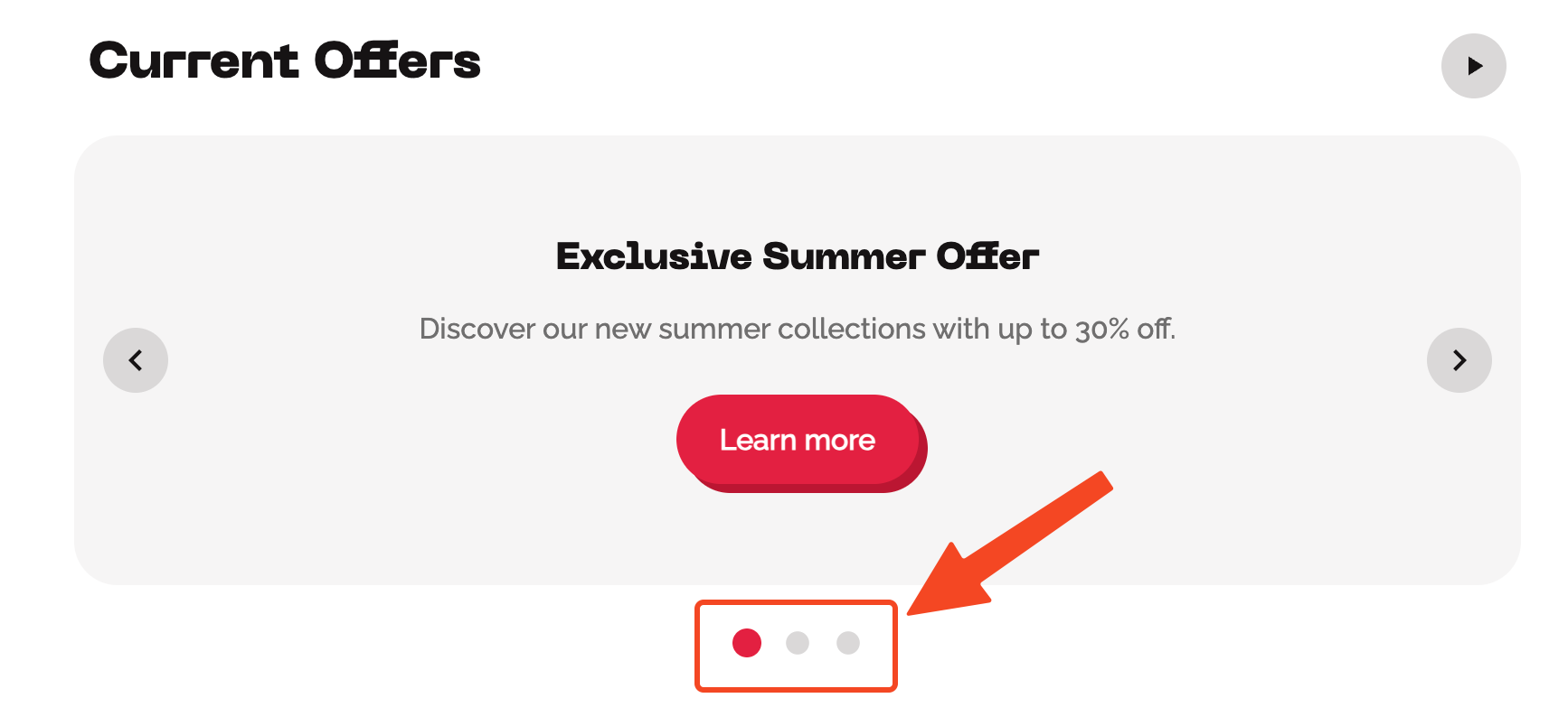 Пример точечной навигации с четырьмя точками под слайдами карусели, где вторая точка выделена как активная