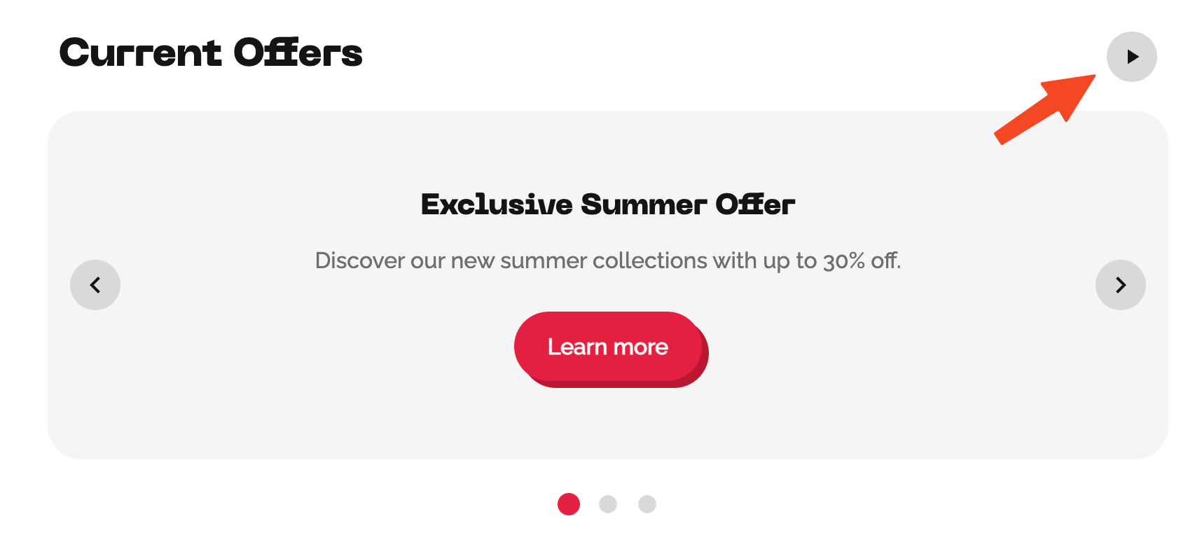 Пример кнопки для управления автоматической ротацией с иконкой паузы перед слайдами карусели